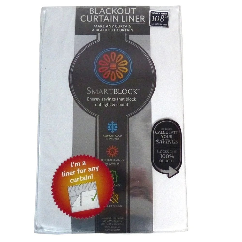 Blackout Insulating Curtain Liner Panel White 40x104 for 108in One Single Panel
